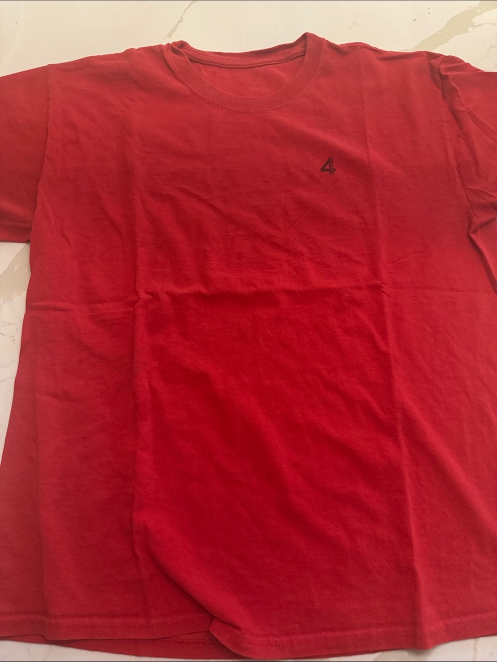 Red Men's Crew Neck T-Shirt - Minimal '4' Accent